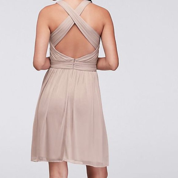 Bridesmaid Sz 10 Guava Short Mesh Crisscross Back - Picture 2 of 4